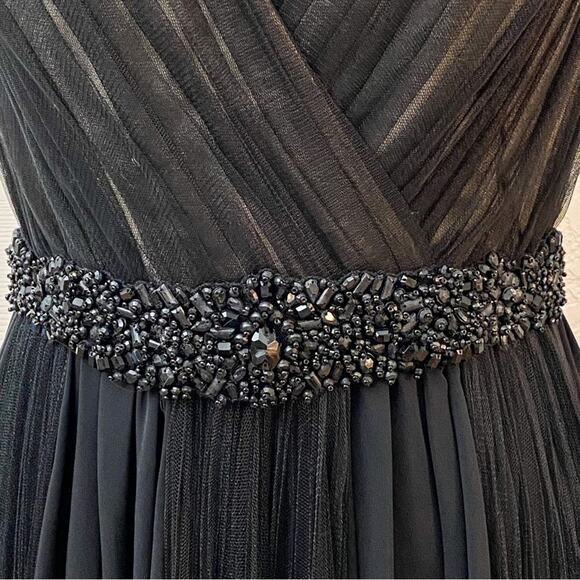 BADGLEY MISCHKA Black Pleated Tulle Chiffon Formal Gown - Picture 3 of 16